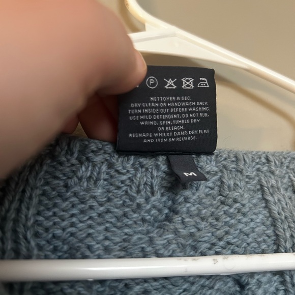 Chunky Cable-Knit Merino Wool Button Front Sweater - mist marl/light blue color - Picture 5 of 6